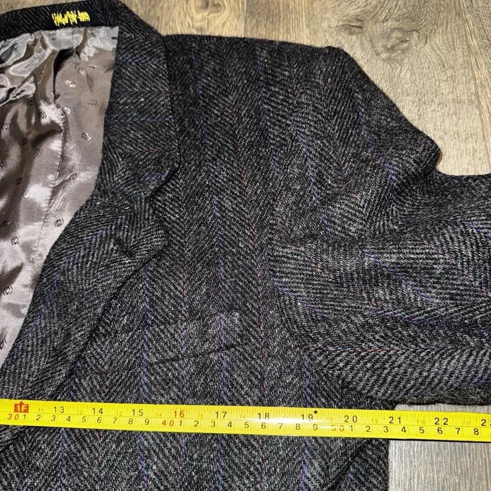 Vtg‎ Hunting Horn Wool Sport Coat Mens 44L Herringbone Tweed Blazer Suit Jacket